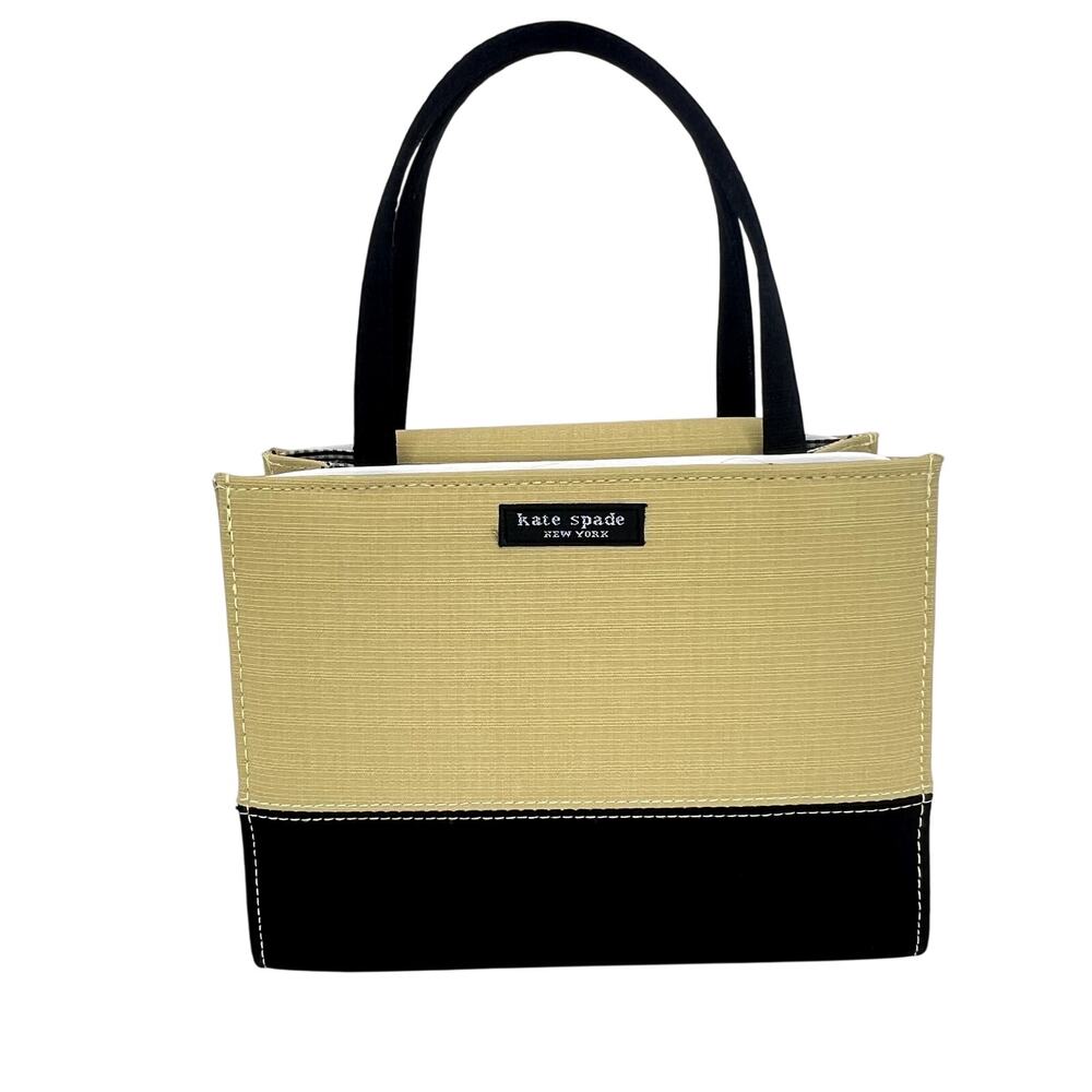 Kate Spade Black Natural Beige Canvas Handbag Purse Square Magnetic Snap Vintage